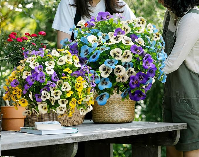 Thinktral Artificial Flowers for Outdoors Fake Plants, 12pcs Fake Flowers Artificial Plants Outdoor UV Resistant,Silk Faux Flowers Shrubs Greenery Plants for Porch Garden Patio Window Box Decor