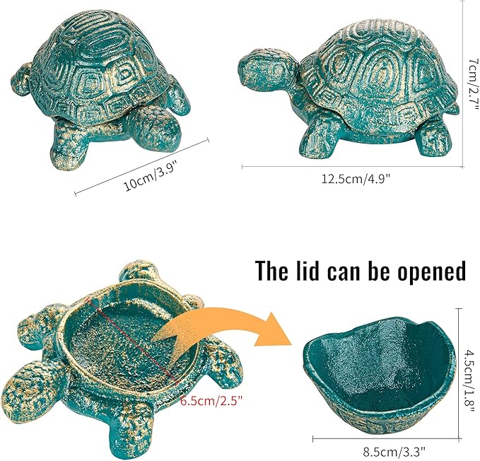 Sungmor Cast Iron Turtle Key Hider – Heavy Duty Indoor Outdoor Spare Key Holder & Garden Decor, Antique Green Small Animal Statue for Porch, Shelf, Patio