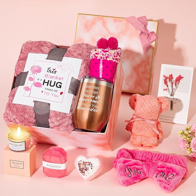 Birthday Gifts for Women,Self Care Gifts Baskets for Women Care Package Get Well Soon Gift Relaxing Set Unique Christmas Gift Birthday Presents with Blanket for Mom,Sister,Best Friend