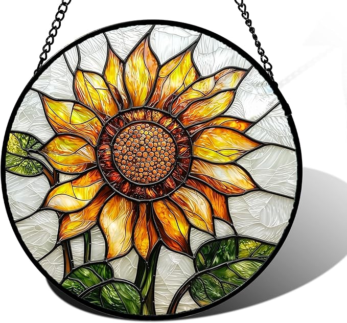 DASTOLL Stained Glass Window Hanging - Sunflower Flower Suncatcher Ready to Hang Window Doors Home Decoration and Christmas, Mother's Day Birthday Gifts for Women, Men, and Mom 11.8x11.8 in