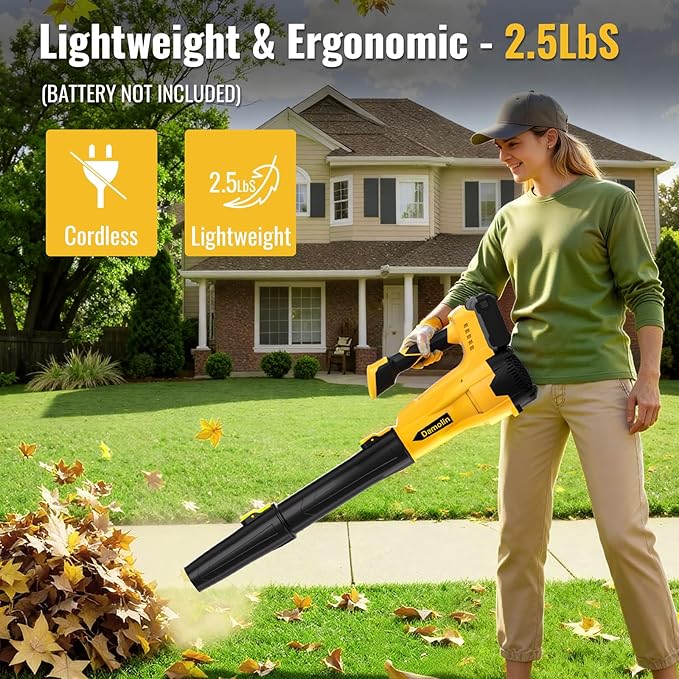 Cordless Leaf Blower Compatible with Dewalt 20V Max Battery, 580 CFM/200 MPH with Turbo Boost, 6 Speed Modes Brushless Motor, Electric Leaf Blowers Battery Powered for Lawn Care, Yard(Tool Only)