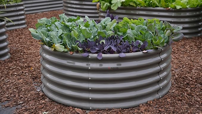 A ANLEOLIFE 14-Piece 18 Inch Tall Raised Garden Beds Kit, Heart-Shaped, Long Oval & Round Metal Planters – Ideal for Creative Garden Layouts, Quartz Grey