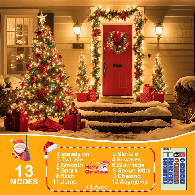 Decute 300LED 99FT Christmas Tree String Lights Green Wire Dimmable with Remote Control, UL Listed Plug in Fairy Starry Lights Decorative for Christmas Tree Party Wedding Indoor Outdoor Warm White