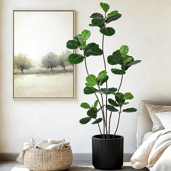 Artificial Fiddle Leaf Fig Tree 6FT- Tall Faux Tree with 40 Lifelike Leaves, 6 Heads, 72" Large Ficus Lyrata Fake Potted Plant for Home Office Living Room Corner Porch Indoor Decor