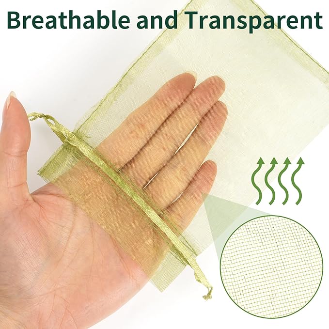 50 Pcs Fruit Protection Bags, 4×6 Inches Green Fruit Nets for Fruit Tree, Drawstring Mesh Cover Bags to Protect Vegetables Tomato Strawberry Garden (4×6 Inch)