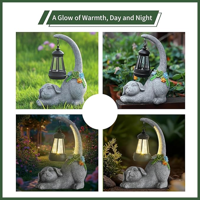 Ploxoiven Garden Cute Dog Gnome Statue Decorations - Solar Resin Dog with Solar Garden Lights Outdoor Decorations for Patio,Yard,Lawn,