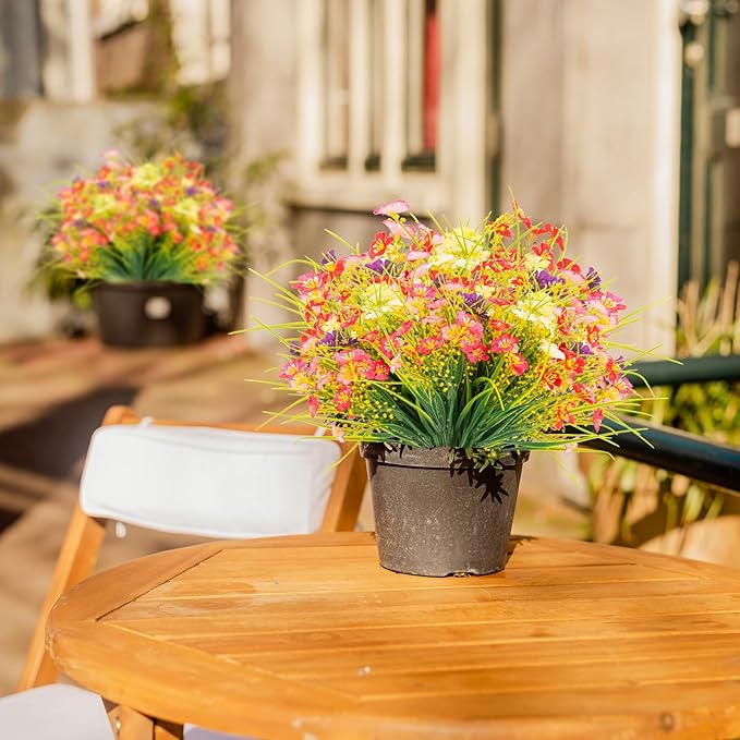 XEOLIAN 12 Bundles Artificial Outdoor Flowers Lifelike UV Resistant Fake Plastic Plants Indoor Outside Hanging Plants Garden Porch Window Box Decor (Mix 6 Colors)
