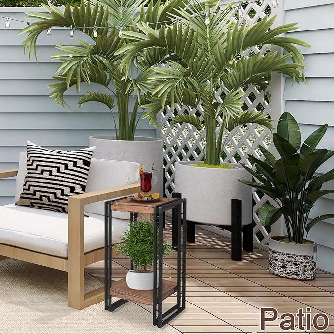 fusehome 22 inch Plant Stand Table, 2 Tier Plant Shelves Indoor Flower Pots Stand Holder Modern Corner Plant Stand Rack Shelves Square Plant Tables for Office Living Room, Balcony,Brown