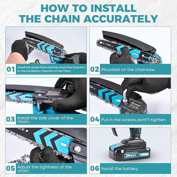 Saker Mini Chainsaw,6 Inch Portable Electric Chainsaw Cordless, Small Handheld Chain saw for Tree Branches,Courtyard, Household and Garden,Christmas Gifts for Men Dad Husband Women