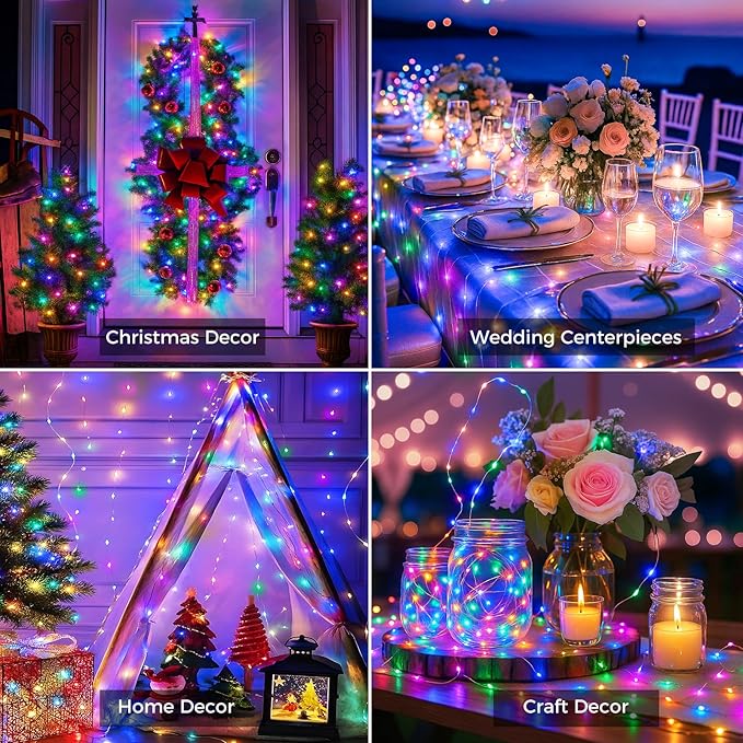 litogo 30 Pack 7FT 20 LED Fairy Lights Battery Operated, 3 Lighting Modes, Bulk Mini Twinkle String Lights Waterproof Silver Wire for Weddings Mason Jars Party Christmas Decorations-Multi-Colored