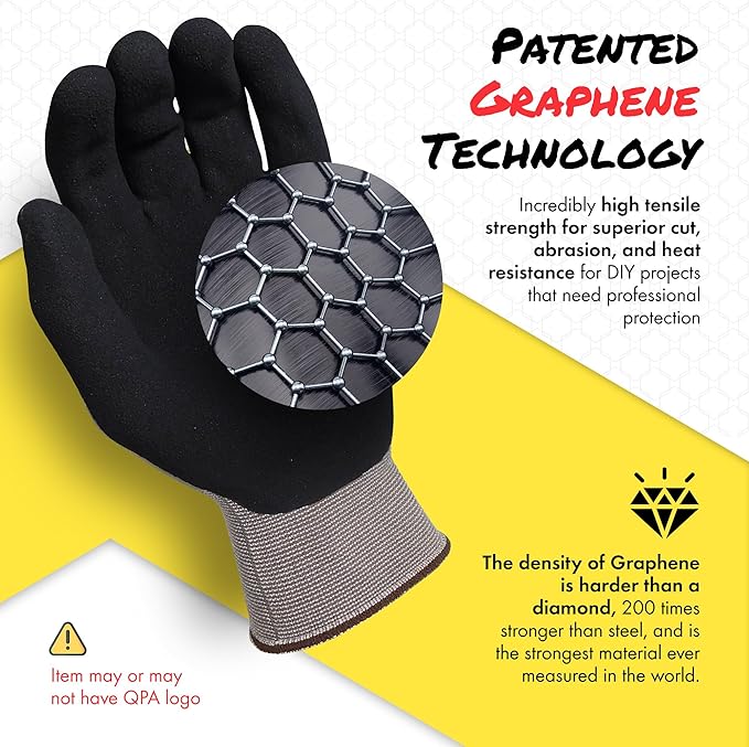 Quest Protective Apparel Cut Resistant Work Gloves (ANSI A1) – Lightweight Graphene Gloves for Gardening, DIY, Mechanical & General Handling – Breathable Grip Gloves for Men & Women – Large, Pack of 3