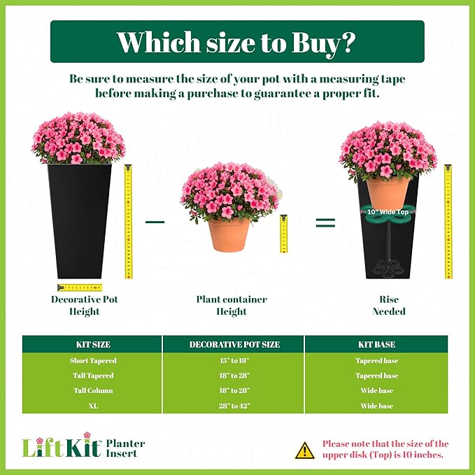 Lift Kit Planter Insert Tall Column Plant Riser Fill Bottom of Tall Flower Pots and Large Plant Containers | Indoor and Outdoor (11-17" Rise, 10" Base, 10" Top)