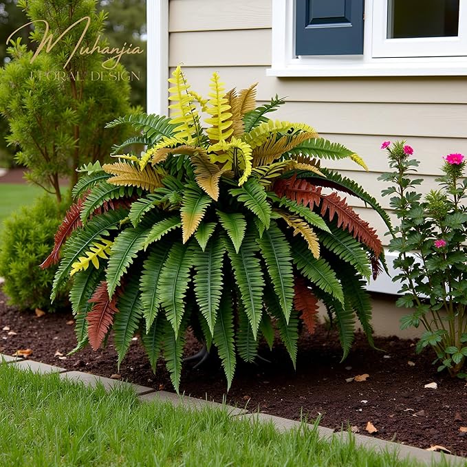 Muhanjia 50” Silky Artificial Boston Fern, 128 Fronds Large Hanging Plants for Outside Planter,Bush Floor Plants Large for Home Decor Porch Patio Garden Indoor Outdoor (128Fronds1Pcs)