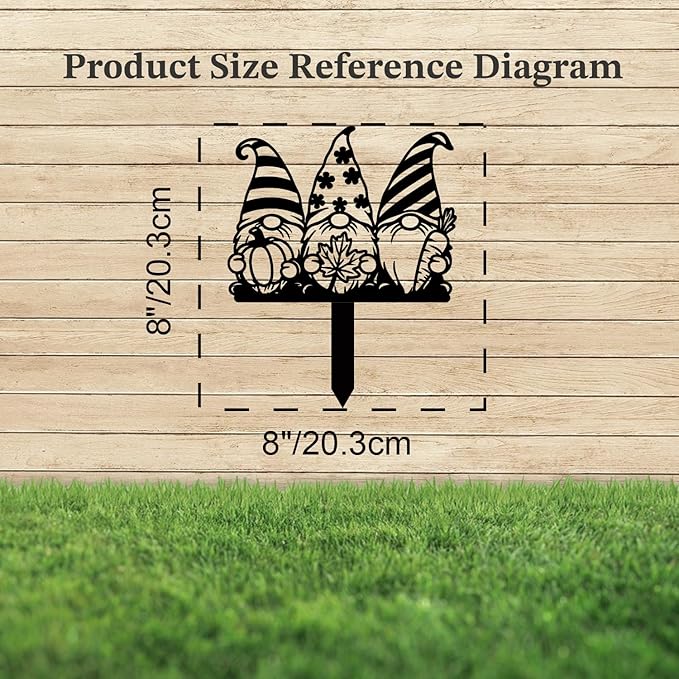 Magilab Personalized Iron Yard Stake - Christmas Cute Gnome Dwarves Decor, 8-Inch Black Metal Garden Sign for Outdoor (Style F)