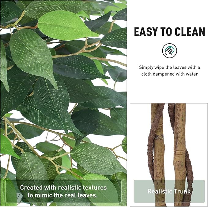 AQUGQ Artificial Ficus Tree 5ft, Artificial Plants Indoor with Realistic Leaves & Trunk, Fake Plants for Home Office Living Room Decor