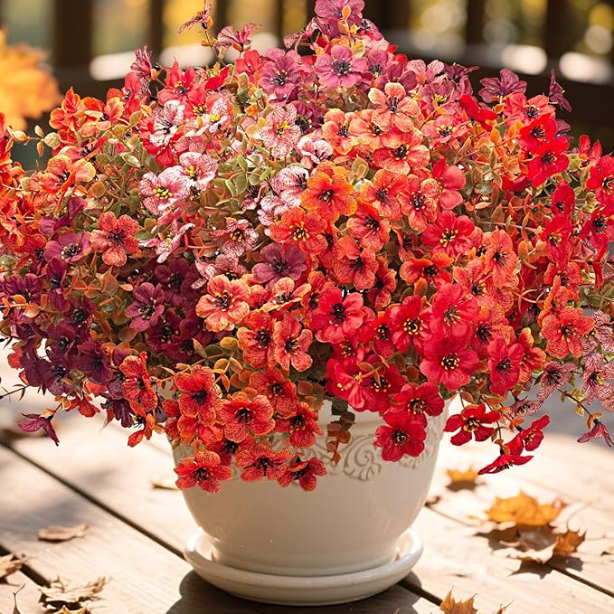 AITISOR 16 Bundles Artificial Fall Flowers, UV Resistant Faux Plants for Outdoor Decor - Fake Greenery for Porch, Patio, Garden, Thanksgiving Christmas Home Decoration (Mixed Colors)