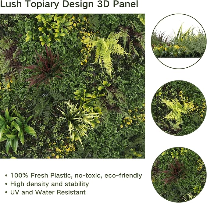 ULAND Artificial Plant Wall Panels, 1pc 40"x40" Greenery Grass Wall Backdrop Decoration, Faux Ivy Leaves Outdoor Privacy Fence Covering (B082)