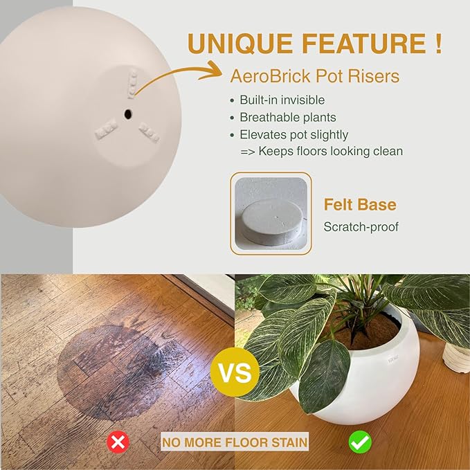 KUTE NEST 6.9" H x 19.7" D Round Bowl Fiberstone Planter for Succulent and Lotus with Drainage Hole, Smooth Finishes, Weather Resistant, Included 2 Extra Coco Mats (Kilim Beige, 17.9" Pot Opening)