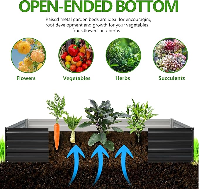 Easllre 2PCS 6x3x1ft Galvanized Raised Garden Bed Kit, Galvanized Planter Raised Garden Boxes Outdoor, Large Metal Raised Garden Beds for Vegetables,Black