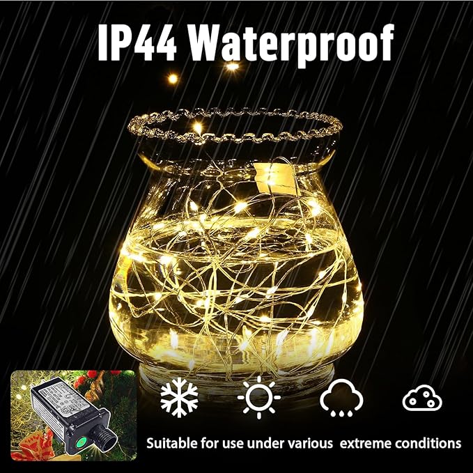 LAMPHOME Fairy Lights Plug in, 33Ft 100 LEDs Waterproof Twinkle Firefly Lights, Adaptor Included, Starry String Lights for Wedding Indoor Outdoor Christmas Patio Garden Decoration, Warm White