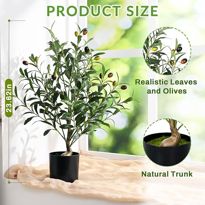 Waipfaru Artificial Olive Tree, 2FT Tall Faux Olive Trees, Artificial Plants Indoor for Home Decor