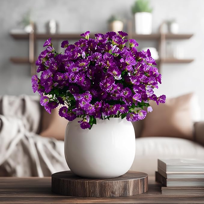 Artificial Morning Glory Flowers Plants for Outdoor 8 Pcs Faux Silk Petunias Flower Realistic Faux Flowers Plants for Outside Planter Porch Yard Patio Balcony Home Indoor Decor (8 Pcs Purple+Purple)