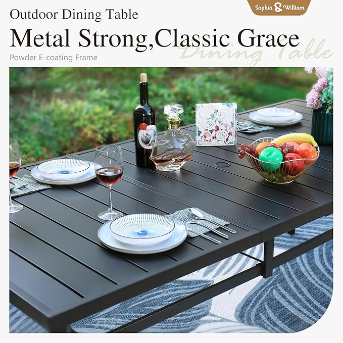 Sophia & William Patio Table and Chairs Set, Outdoor Dining Set for 8, 9 Piece Metal Patio Furniture, 82.7" Black Rectangular Table(Diamond)