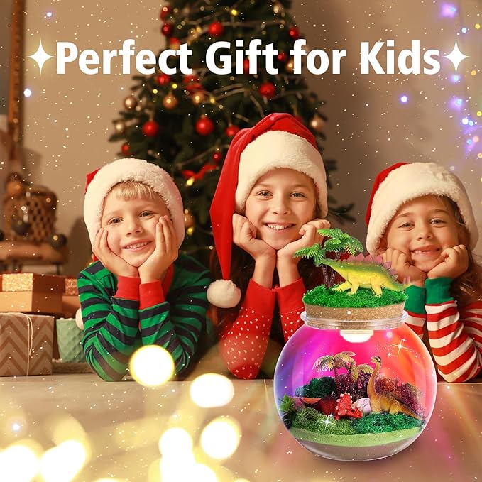 kiddgroo Dinosaur Light-Up Terrarium Kit for Kids- Birthday Gifts for Boys Ages 4 5 6 7 8-12 Year Old- Dinosaur Toys for Boys with Multicolor LED Light & Remote