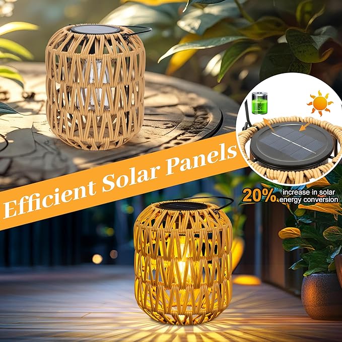 2 Pack Solar Lanterns Outdoor Waterproof,Rattan Solar Lantern for Yard,Outdoor Garden Lights,Hanging Lanterns Decorative Birthday Gifts for Mom Grandma,Outdoor Lanterns for Porch,Patio,Pathway