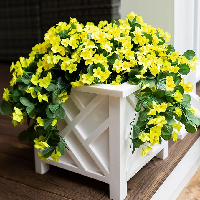 Artificial Fake Hanging Plants Flowers for Outdoor Outside, 2 PCS Faux Silk Yellow Daisy Mums Long Vines UV Resistant Realistic for Home Porch Patio Balcony Planter Decoration