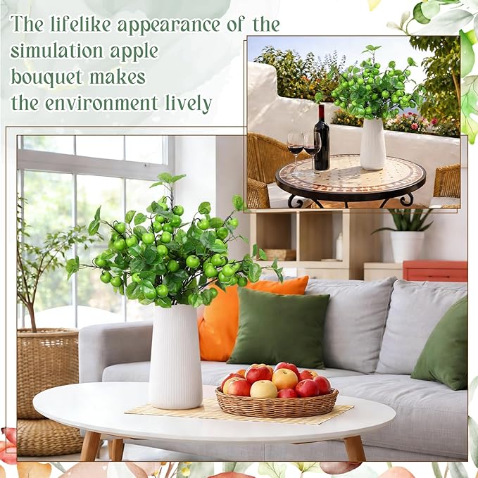 10 Pcs 27.56 Inches Artificial Fake Apple Branches Realistic Tall Apple Bouquets Tree Branch with Long Stem and Green Leaves Fruit Plant for Home Office Vase Filler Shop Decoration