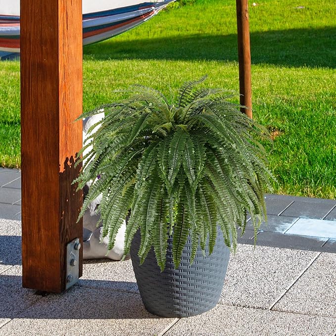 Arlpch Single Silky 50" Artificial Fern Plant, Large Fake Fern with 100Fronds, Realistic Faux Boston Fern Bush for Outdoors & Indoor, Silk Greenery for Planter, Garden, Office, Home Décor