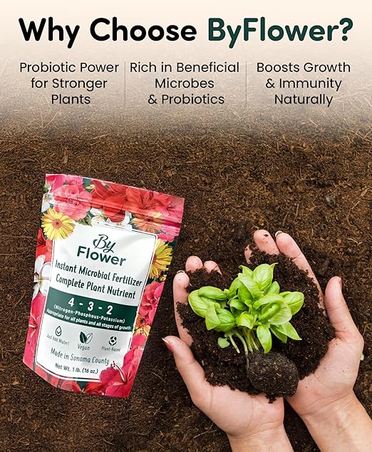 ByFlower Water-Soluble for Plant 1 lb - Organic Fertilizer Enhances Soil Quality for Thriving Plants - Vegan, Garden Fertilizer Supports Healthy Growth