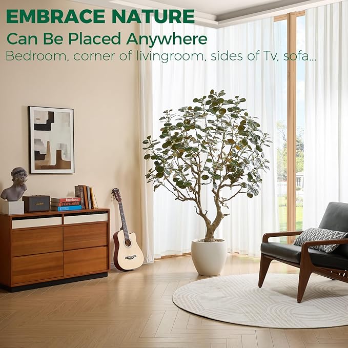 7 FT Large Luxury Artificial Bodhi Tree with Pot, Tall Faux Tree, Extra Lush Stereoscopic Shape, 5 Minutes Easy Set-up, Realistic Potted Silk Indoor Plants with Lifelike Branches & Leaves & Fruits