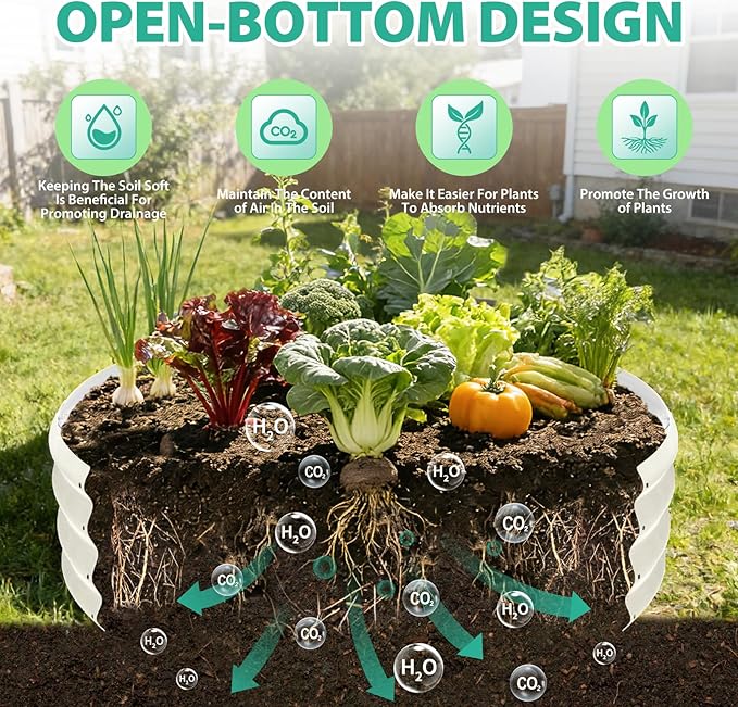 4FT Diameter Galvanized Garden Raised Bed/Plant Box/Fire Pit Ring - 0.8mm Thick,12 Inch Tall,Perfect for Planting a Variety of Flowers,Herbs,Vegetables (Cream White, 48 Dia X 12inches)