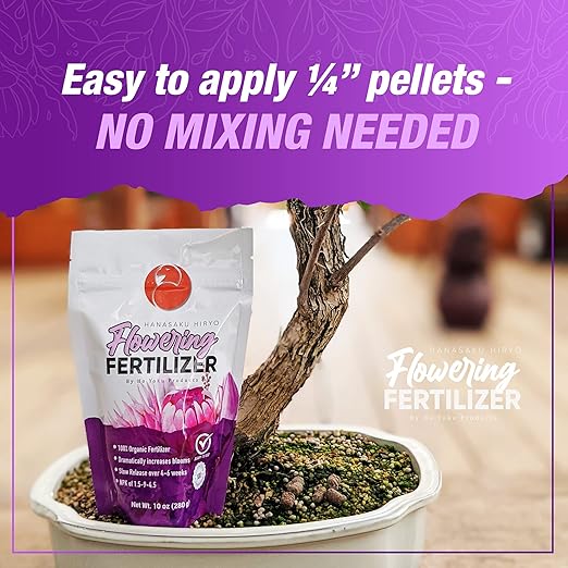 Ho Yoku Bonsai Fertilizer Pellets for Flowering Trees - Bonsai Food Designed for Bougainvillea, Azalea, Wisteria, and Other Trees - Increase Blooms with This Slow Release Granular Bonsai Tree Fertilizer
