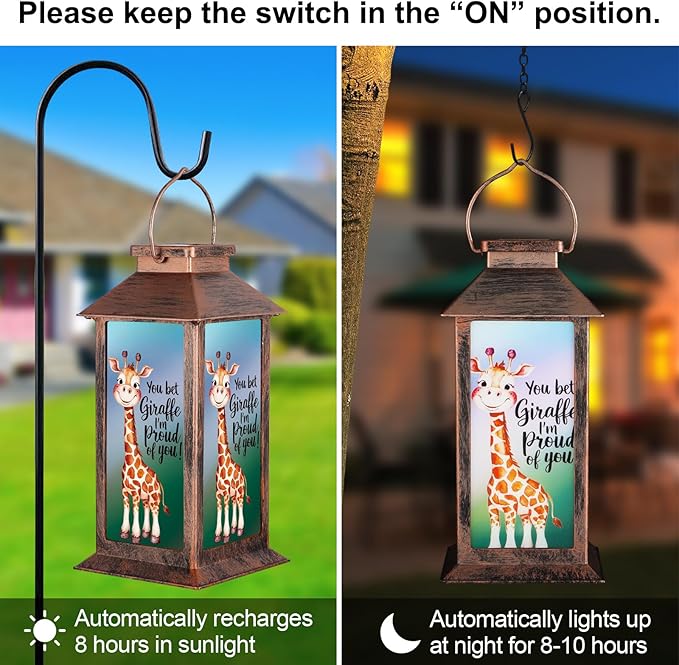 Pawatee Solar Hanging Lanterns, Bronze, Little Giraffe Pattern, Waterproof, Solar LED, Ideal for Garden Decor, Patio, Lawn, Porch