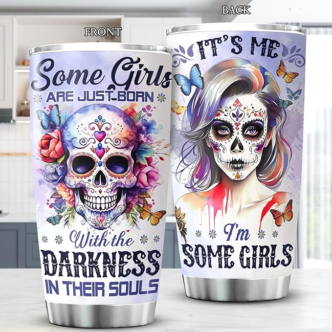 KOIXA Skull Coffee Tumbler Birthday Gifts For Women Adults Teen Girls Friends Flower Travel Mug With Lid Floral Insulated Cup Oz Cold Steel Tumblers Inspirational Quotes Jewelry Style