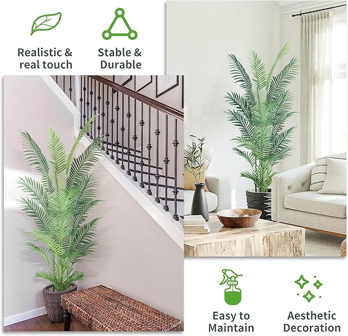 HAIHONG 6FT 2Packs Artificial Palm Tree,Faux Areca Palm Plant with Real Touch Leaves and Adjustable Branches,Fake Tropical Palm Tree for Home Office Indoor Outdoor Modern Decoration