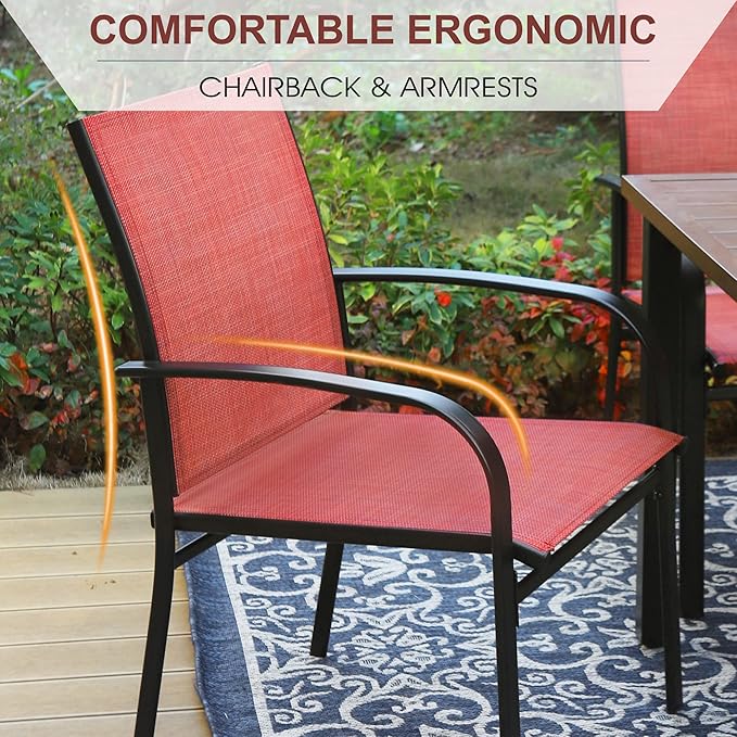 6 Pieces Outdoor Textilene Dining Chairs,Patio Dining Chairs Set, Fixed Patio Chairs with Armrest, Red
