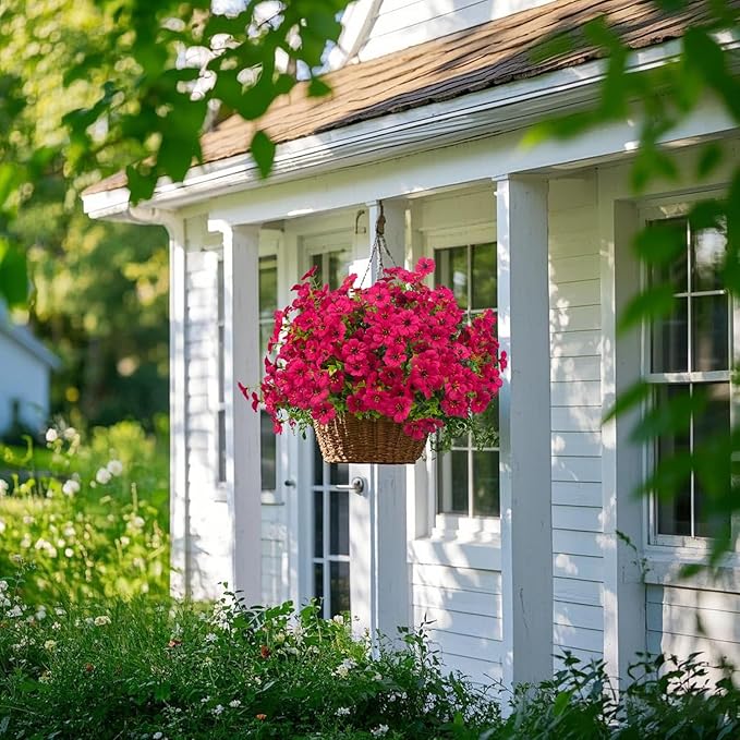 Grunyia Artificial Fake Flowers for Outdoor Spring Decoration, 16 Bundles Faux Silk Colorful Daisy UV Resistant Realistic for Outside Porch Patio Home Yard Garden Planters Pots Window Box (Rose Red)