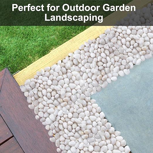 Lechloris 10LB White River Rock- High Polished Pebbles for Indoor Plants- Decorative Stones for Aquarium Fish Tank - White Rocks for Outdoor Garden Landscaping - 0.3"-0.8"