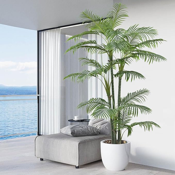 Artificial Palm Tree 7FT(84in) Tall Faux Tree with Large Trunks and 29 Realistic Leaves, Fake Tropical Floor Potted Artificial Plants for Home Office Living Room Indoor Decor (7feet,1Pack)