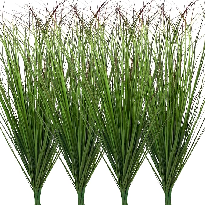 LUZOGA 12Pcs Artificial Grass Plants, Faux Shrubs Wheat Grass, Artificial Tall Grass Fake Plants for Outdoor Decor,Artificial Greenery Stems Weed for Room Indoor Home Decor（Green Red Tail）