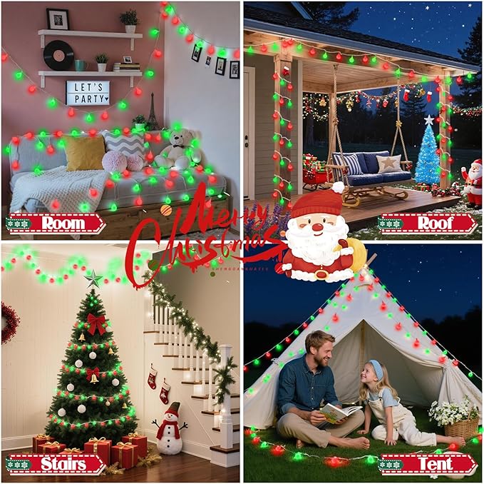 43FT 100LED Connectable Christmas Globe String Lights Indoor Outdoor - Red and Green Fairy Lights Plug in with Remote & 8 Modes, Twinkle Light for Christmas Decorations Bedroom Room Tree Party