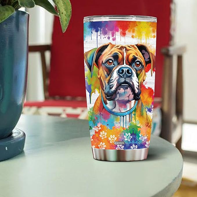 WONWIX Gifts for Boxer Lovers 20 Oz Stainless Steel Tumbler Travel Coffee Mug Birthday Christmas New Year Thanksgiving Easter Gift Ideas for Dog Lovers Owners Boxers Mom Funny Facts Water Bottle