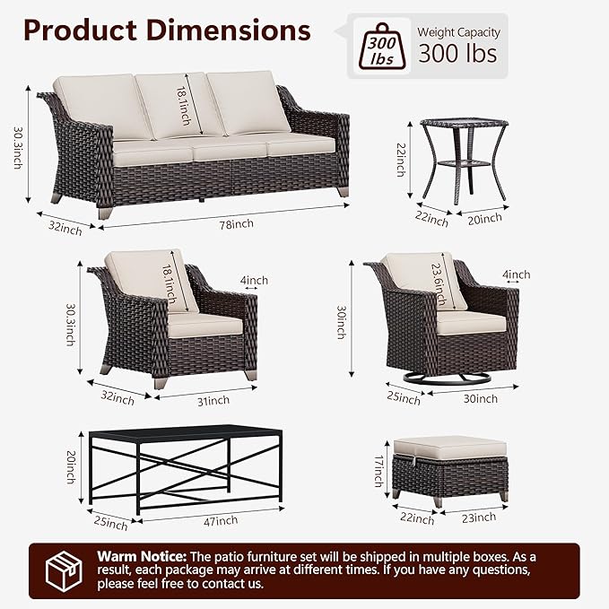 Wicker Patio Swivel Chairs, Outdoor Rocking Chair with Wide Armrest, Thickened Cushions, Patio Rattan Furniture for Deck, Porch Use