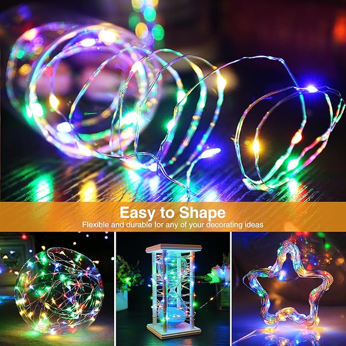 5 Pack Silver Wire Fairy Lights - 7FT 20LED Battery Operated String Lights with Timer for Indoor Party Decor, Multi Color