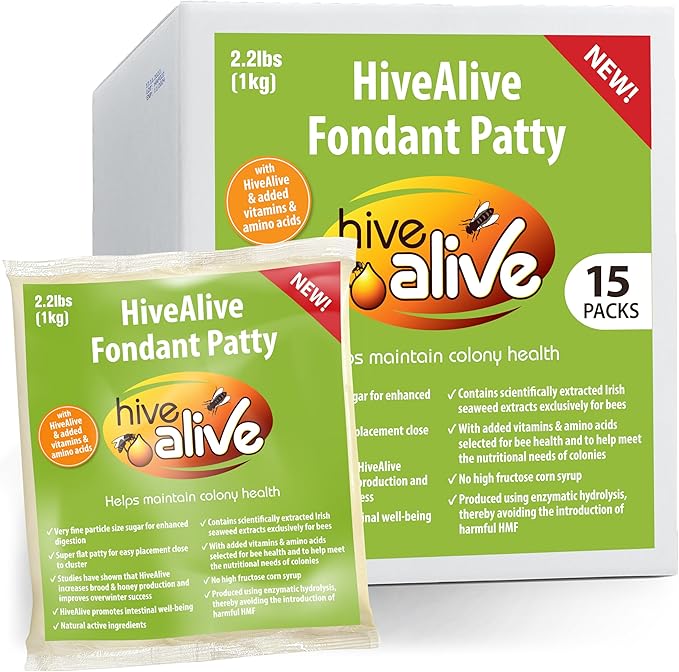 Hive Alive Fondant Bee Food Supplement – Easy to Use Feed Enhancer Prevents Starvation During Overwintering – Only Fondant with Hive Alive Proven to Increase Bee Gut Health and Boost Production-15Pack
