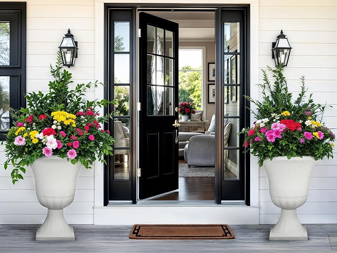 Ultym 22" H Urn Tall Planters, 2-Pack Large Flower Pots for Indoor Outdoor Use, Elegant White Terrazzo Weather-Resistant Pot Containers for Garden Patio Yard Balcony Entryway or Home Décor, KD Base